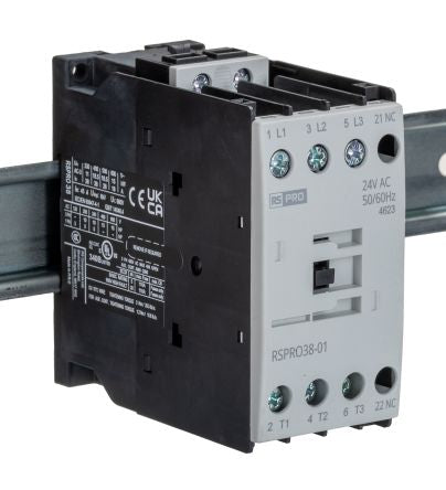 RS PRO RSPRO38-01 Contactor, 24 V ac Coil, 3-Pole, 38 A, 18.5 kW, 1NC, 690 V [0]; 250-8828