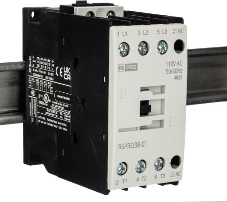 RS PRO RSPRO38-01 Contactor, 110 V ac Coil, 3-Pole, 38 A, 18.5 kW, 1NC, 690 V [0]; 250-8829