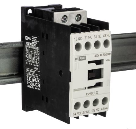 RS PRO RSPROCR-22 Contactor, 400 V ac Coil, 1-Pole, 4 A, -, 2NO/2NC, 500 V [0]; 250-8860