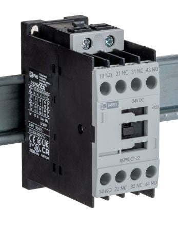 RS PRO RSPROCR-22 Contactor, 24 V dc Coil, 1-Pole, 4 A, -, 2NO/2NC, 500 V [0]; 250-8861