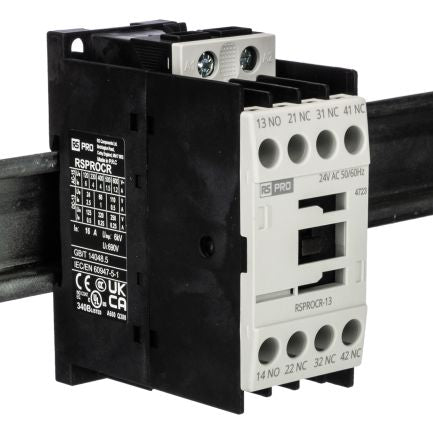 RS PRO RSPROCR-13 Contactor, 24 V ac Coil, 1-Pole, 4 A, -, 3NO/1NC, 500 V [0]; 250-8862