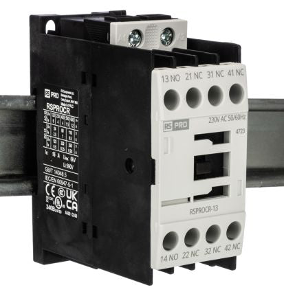 RS PRO RSPROCR-13 Contactor, 230 V ac Coil, 1-Pole, 4 A, -, 3NO/1NC, 500 V [0]; 250-8866