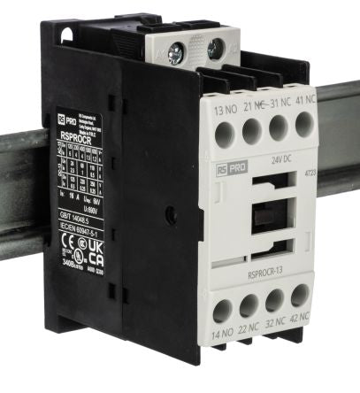 RS PRO RSPROCR-13 Contactor, 24 V dc Coil, 1-Pole, 4 A, -, 3NO/1NC, 500 V [0]; 250-8868