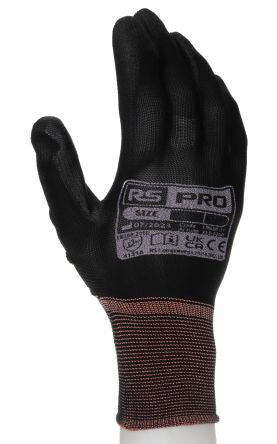 RS PRO Black Nylon General Purpose Work Gloves, Size 7, Small, Polyurethane Coating [LN620-07]; 253-5196