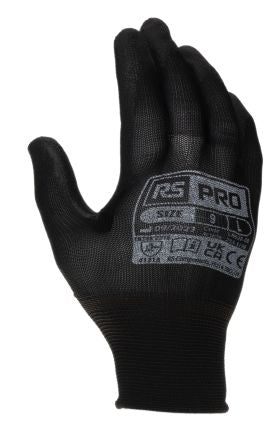 RS PRO Black Nylon General Purpose Work Gloves, Size 9, Large, Polyurethane Coating [LN620-09]; 253-5198