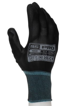 RS PRO Black Nylon General Purpose Work Gloves, Size 11, XXL, Polyurethane Coating [LN620-11]; 253-5200