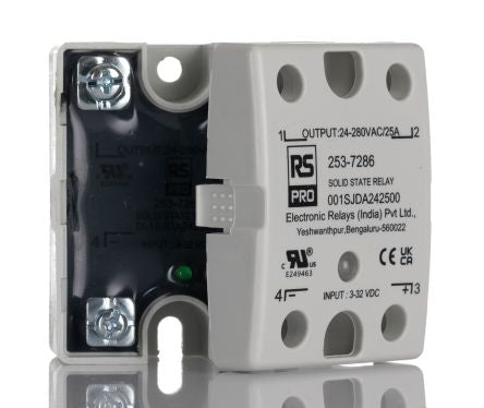 RS PRO Solid State Relay, 25 Amps Load, Panel Mount, Surface Mount, 280 Vrms Load, 32 Vdc Control [0]; 253-7286