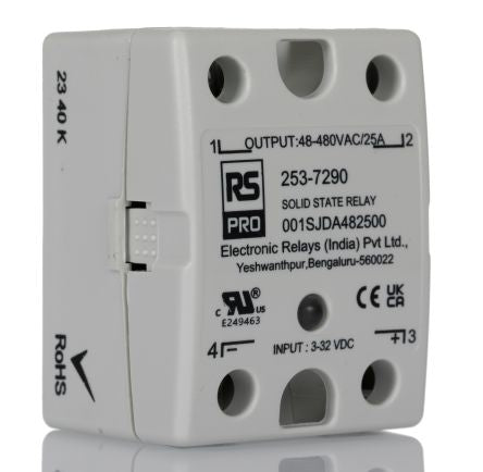 RS PRO Solid State Relay, 25 Amps Load, Panel Mount, Surface Mount, 480 V rms Load, 32 V dc Control [0]; 253-7290