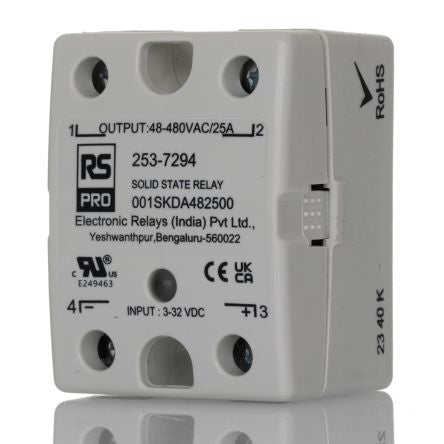 RS PRO Solid State Relay, 25 Amps Load, Panel Mount, Surface Mount, 480 V rms Load, 32 V dc Control [0]; 253-7294