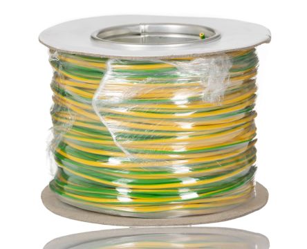 RS PRO Green/Yellow 2.5mm² Hook Up Wire, 14 AWG, 45/0.25mm, 100m, PVC Insulation [0]; 256-7036