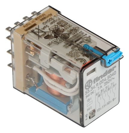 Finder Plug In Relay, 24V dc Coil, 7A Switching Current, 4PDT [553490245040]; 257-7392
