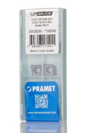 Pramet CCGT Series Lathe Insert for Use with SCLCR 06, 9.525mm Height, 80° Approach, 4.22mm Length [CCGT 09T302E-SF3:T6310]; 263-7743