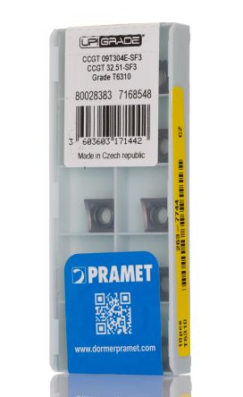 Pramet CCGT Series Lathe Insert, 4.22mm Height, 9.7mm Length [CCGT 09T304E-SF3:T6310]; 263-7744