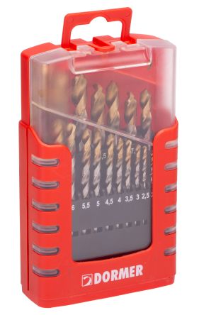 Dormer 19-Piece Jobber Drill Set for Multi-Material, 10mm Max, 1mm Min, High Speed Steel Bits [A087201]; 268-6417