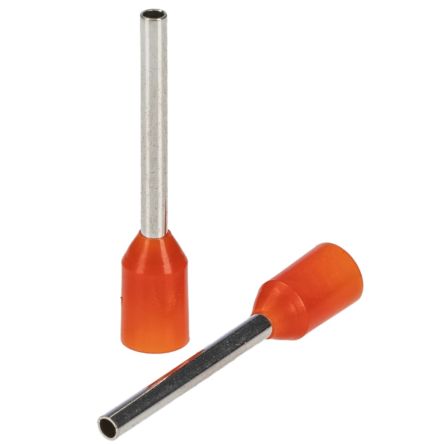 RS PRO Insulated Bootlace Ferrule, 12mm Pin Length, 1.0mm Pin Diameter, 0.5mm² Wire Size, Orange [0]; 270-7496