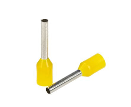 RS PRO Insulated Bootlace Ferrule, 10mm Pin Length, 1.4mm Pin Diameter, 1mm² Wire Size, Yellow [0]; 270-7501