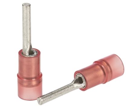 RS PRO Insulated, Tin Crimp Pin Connector, 0.5mm² to 1.5mm², 22AWG to 16AWG, 1.9mm Pin Diameter, 12mm Pin Length, Red [0]; 270-7619