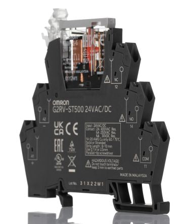 Omron G2RV-ST Series Electromechanical Interface Relay, DIN Rail Mount, 24V ac/dc Coil, SPDT, 1-Pole, 6A Load [G2RV-ST500 24VAC/DC]; 271-1839