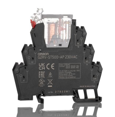 Omron G2RV-ST Series Electromechanical Interface Relay, DIN Rail Mount, 230V ac Coil, SPDT, 1-Pole, 50mA Load [G2RV-ST500-AP 230VAC]; 271-1844