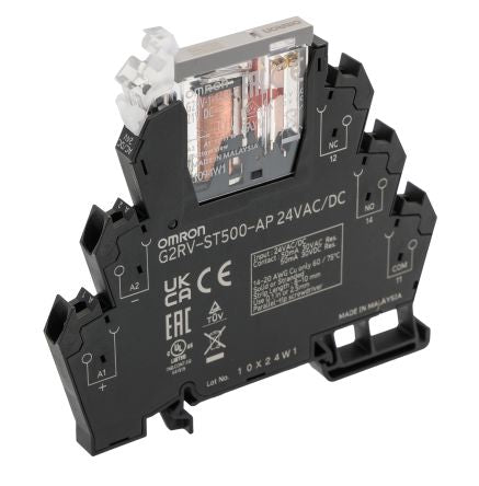 Omron G2RV-ST Series Electromechanical Interface Relay, DIN Rail Mount, 24V ac/dc Coil, SPDT, 1-Pole, 50mA Load [G2RV-ST500-AP 24VAC/DC]; 271-1845