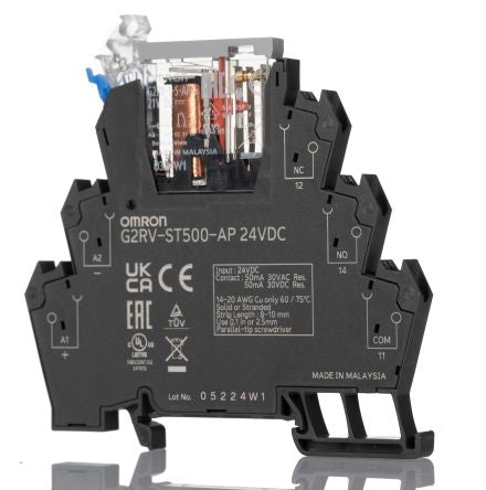 Omron G2RV-ST Series Electromechanical Interface Relay, DIN Rail Mount, 24V dc Coil, SPDT, 1-Pole, 50mA Load [G2RV-ST500-AP 24VDC]; 271-1846