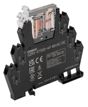 Omron G2RV-ST Series Electromechanical Interface Relay, DIN Rail Mount, 48V ac/dc Coil, SPDT, 1-Pole, 50mA Load [G2RV-ST500-AP 48VAC/DC]; 271-1847