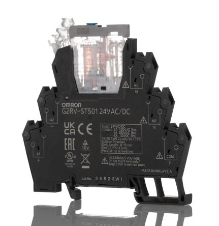 Omron G2RV-ST Series Electromechanical Interface Relay, DIN Rail Mount, 24V ac/dc Coil, SPDT, 1-Pole, 6A Load [G2RV-ST501 24VAC/DC]; 271-1848
