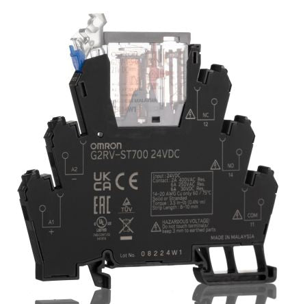 Omron G2RV-ST Series Electromechanical Interface Relay, DIN Rail Mount, 24V dc Coil, SPDT, 1-Pole, 6A Load [G2RV-ST700 24VDC]; 271-1854
