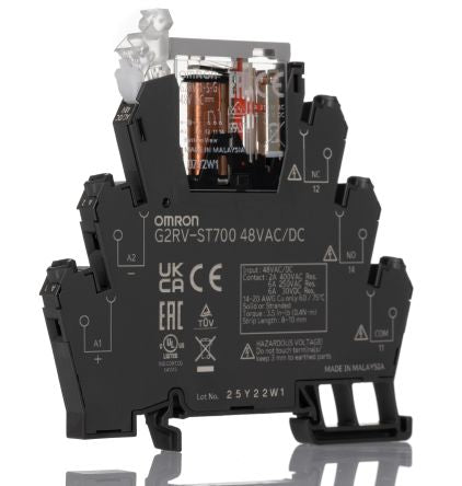 Omron G2RV-ST Series Electromechanical Interface Relay, DIN Rail Mount, 48V ac/dc Coil, SPDT, 1-Pole, 6A Load [G2RV-ST700 48VAC/DC]; 271-1855