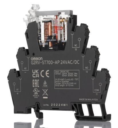 Omron G2RV-ST Series Electromechanical Interface Relay, DIN Rail Mount, 24V ac/dc Coil, SPDT, 1-Pole, 50mA Load [G2RV-ST700-AP 24VAC/DC]; 271-1859