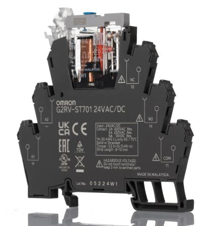 Omron G2RV-ST Series Electromechanical Interface Relay, DIN Rail Mount, 24V ac/dc Coil, SPDT, 1-Pole, 6A Load [G2RV-ST701 24VAC/DC]; 271-1862