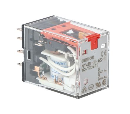 Omron Plug In Latching Power Relay, 110 → 120V ac Coil, 6A Switching Current, 4PDT [MY4IN-CR-GS-R AC110/120]; 271-1936