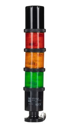 RS PRO Amber, Green, Red Signal Tower, 3 Lights, 24V, Screw Mount [0]; 271-2232