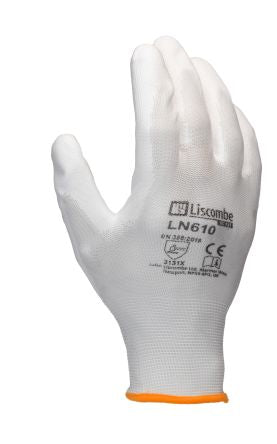 RS PRO White Polyamide Good Dexterity Work Gloves, Size 8, Medium, Polyurethane Coating [LN610-08]; 276-1003