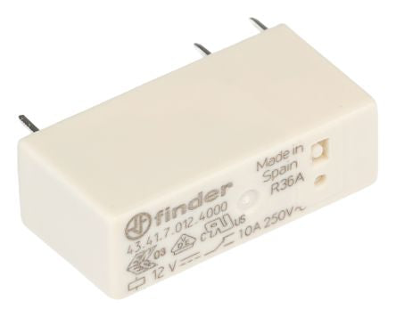 Finder PCB Mount Power Relay, 12V dc Coil, 10A Switching Current, SPDT [434170124000]; 282-6653