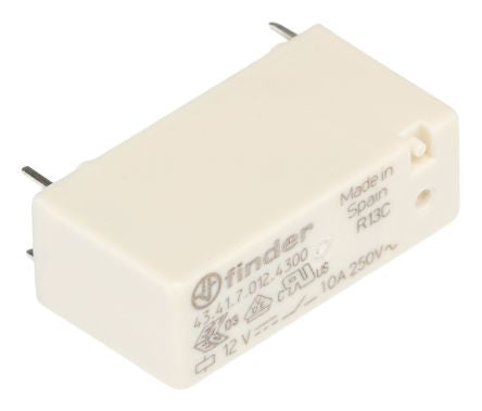 Finder PCB Mount Power Relay, 12V dc Coil, 10A Switching Current, SPDT [434170124300]; 282-6655