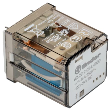 Finder PCB Mount Power Relay, 24V dc Coil, 16A Switching Current, DPDT [622290244000]; 282-6666