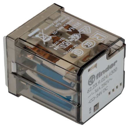 Finder PCB Mount Power Relay, 24V dc Coil, 16A Switching Current, 3PST-NO [622390244300]; 282-6671