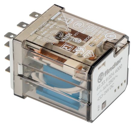 Finder Plug In Power Relay, 24V dc Coil, 16A Switching Current, 3PDT [623390244000]; 282-6673
