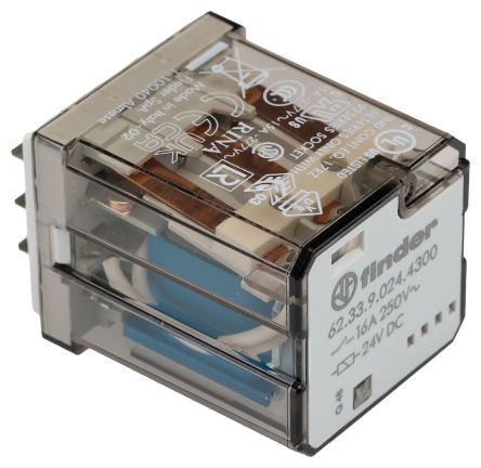 Finder Plug In Power Relay, 24V dc Coil, 16A Switching Current, 3PST [623390244300]; 282-6676