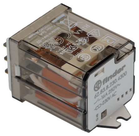Finder Flange Mount Power Relay, 230V dc Coil, 16A Switching Current, 3PST [628382304300]; 282-6691