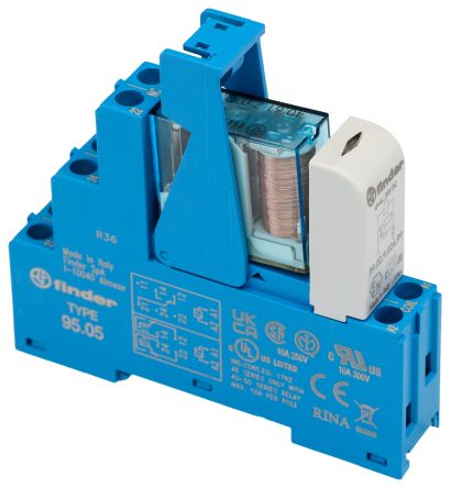 Finder 48 Series Electromechanical Interface Relay, DIN Rail Mount, 12V Coil, SPDT, 1-Pole, 16A Load [48.61.7.012.1050SPA]; 286-8571