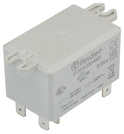 Finder Flange Mount Power Relay, 230V Coil, 50A Switching Current, DPST [66.82.8.230.4300]; 286-8593