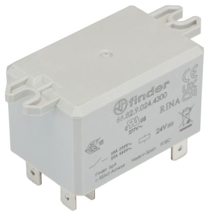 Finder Flange Mount Power Relay, 24V Coil, 30A Switching Current, DPST [66.82.9.024.4300]; 286-8597