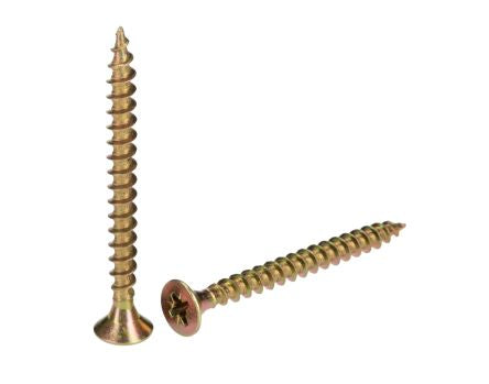 RS PRO Pozidriv Countersunk Steel Wood Screw, Yellow Passivated, Zinc Plated, 5mm Thread, 2.17in Length, 55mm Length [0]; 287-4064