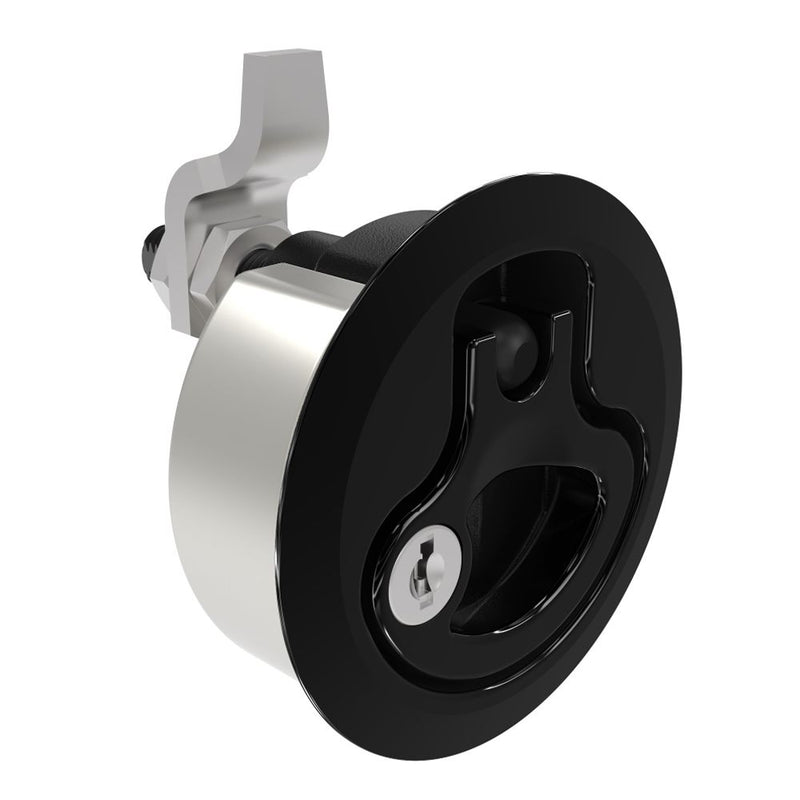 SOUTHCO Compression Latch, Large Size, Key Locking Keycode S014, 2 - 12mm (.075 - . 475 in) Door thickness, 34 - 48mm or 60 -75mm (1.34 - 1.89 in or 2.36 - 2.95 in) Grip, 316 Stainless Steel, Black PVD [M1-25-9C1-46]