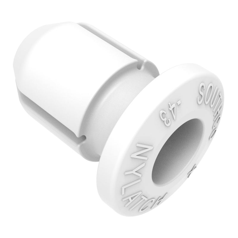 SOUTHCO NYLATCH Panel Fastener Grommet, 6.4mm (.250 in) Diameter, 2.5mm (.098 in) Max Panel Thickness, Polycarbonate, White [NY-4G-43-10]