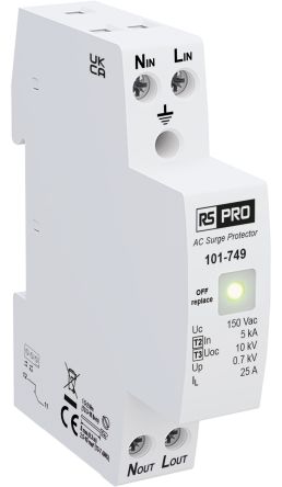 RS PRO Single Phase Industrial Surge Protector, 10kA, 1.3kV, DIN Rail Mount [0]; 101-749