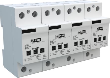 RS PRO 3 Phase Industrial Surge Protector, 140kA, 2.5kV, DIN Rail Mount [0]; 101-770