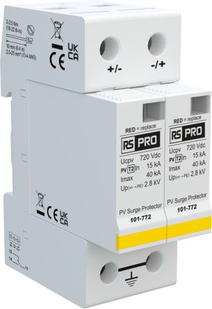 RS PRO Industrial Surge Protector, 40kA, 2.8kV, DIN Rail Mount [0]; 101-772